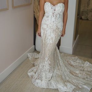 Strapless sheath floral bridal gown